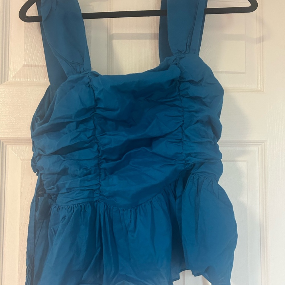 Express Blue Peplum Top medium